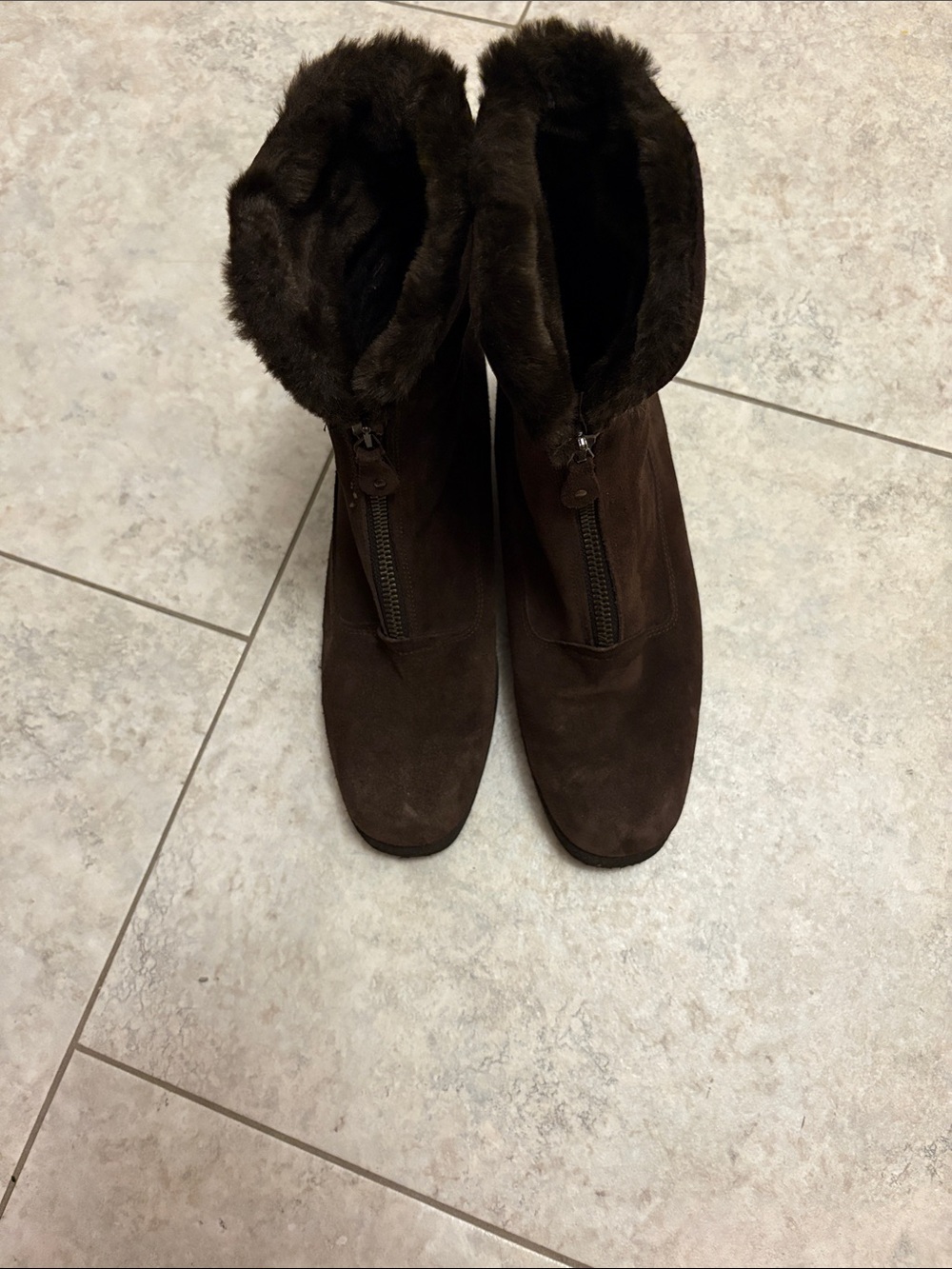 Aquatalia Women's Brown Suede Fur-Trim Zip Ankle Boots